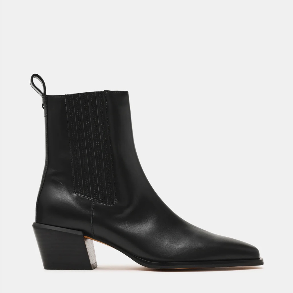 Steve Madden Darsen Black Leather Chelsea Ankle Boots Booties 8 Ysl Square Toe